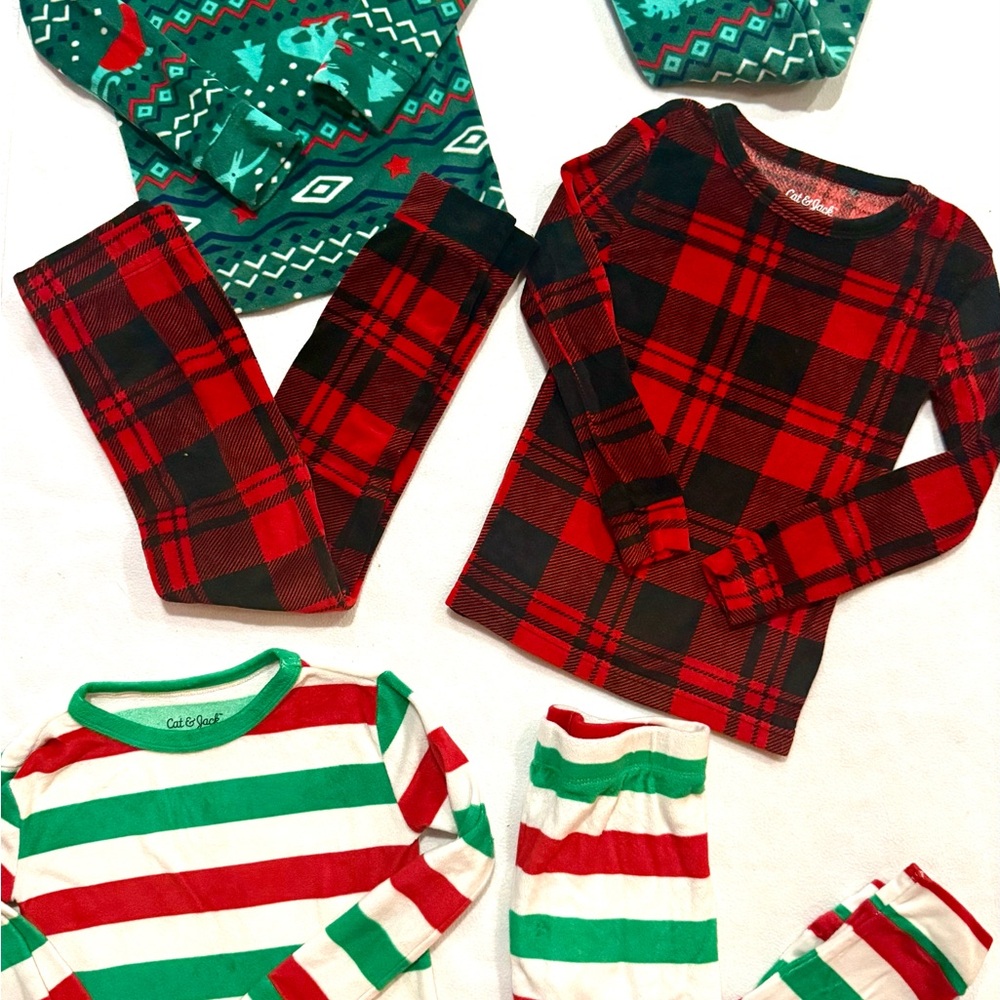 Cat & Jack Red Plaid and Green Striped Pajama Set
